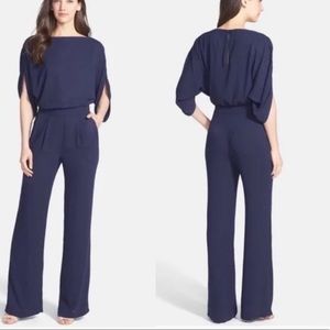 NWT: DVF Three-Quarter Sleeve Bateau Neck Navy Blue Jumpsuit